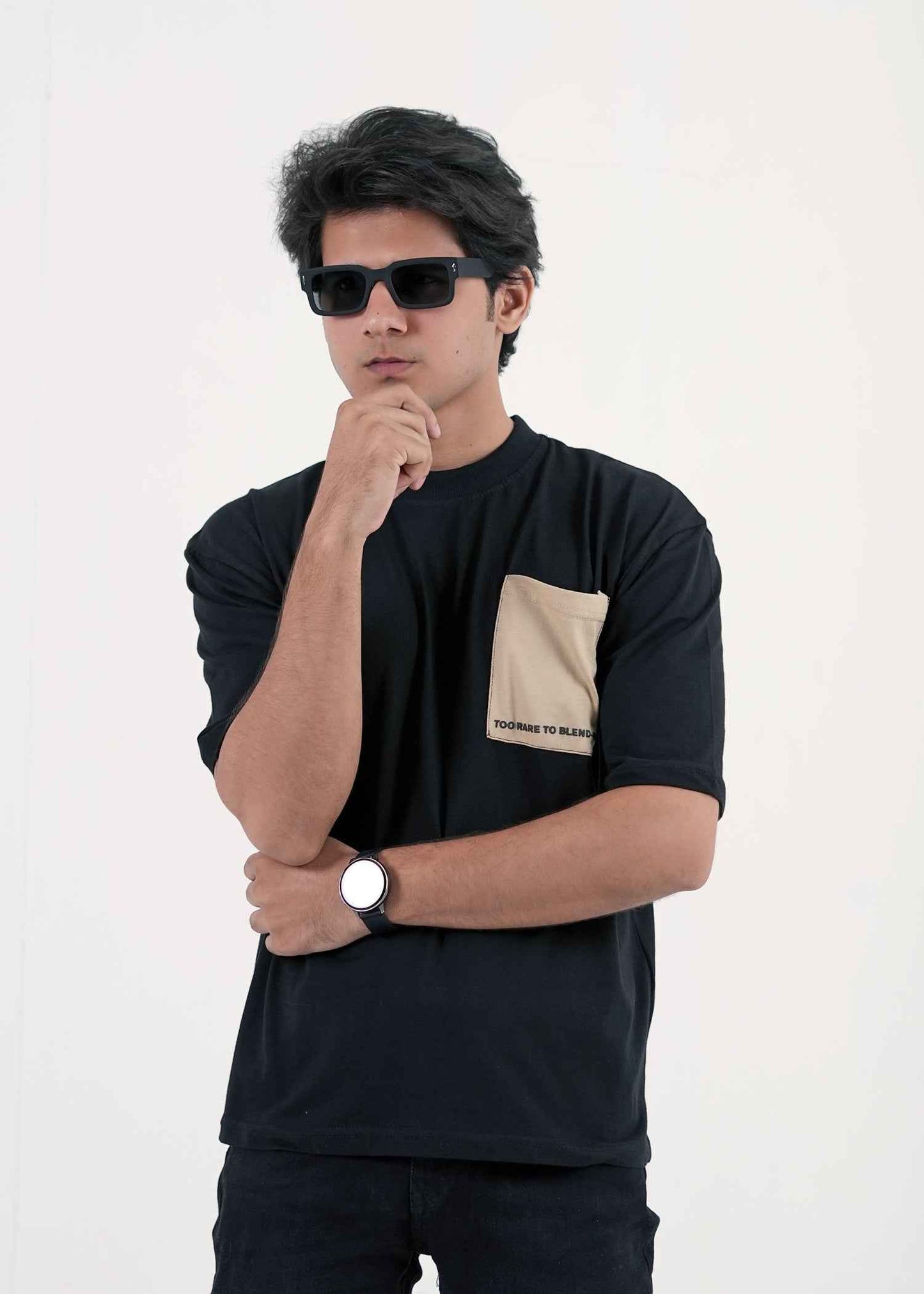 Black Tee (Beige Pocket)