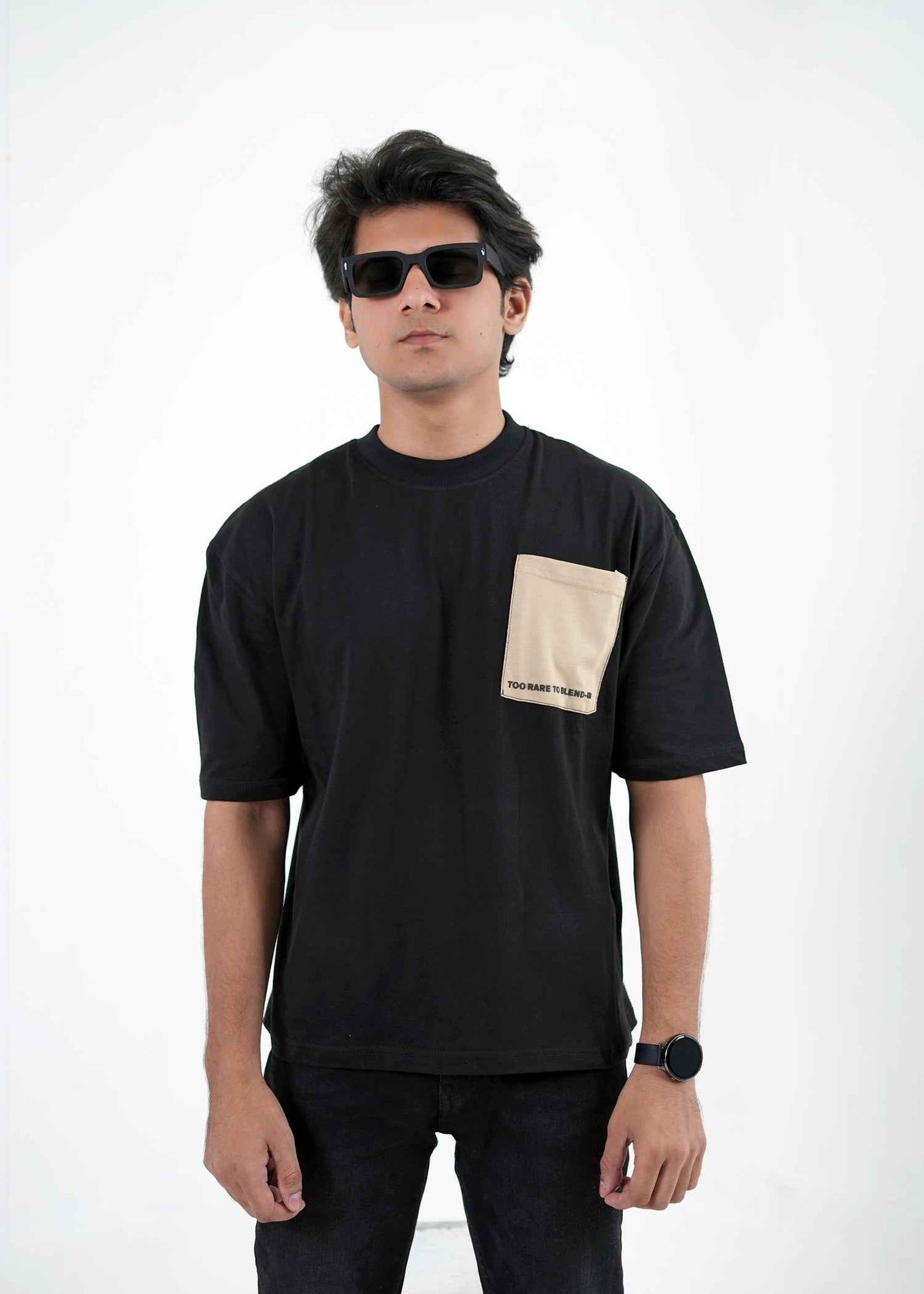 Black Tee (Beige Pocket)