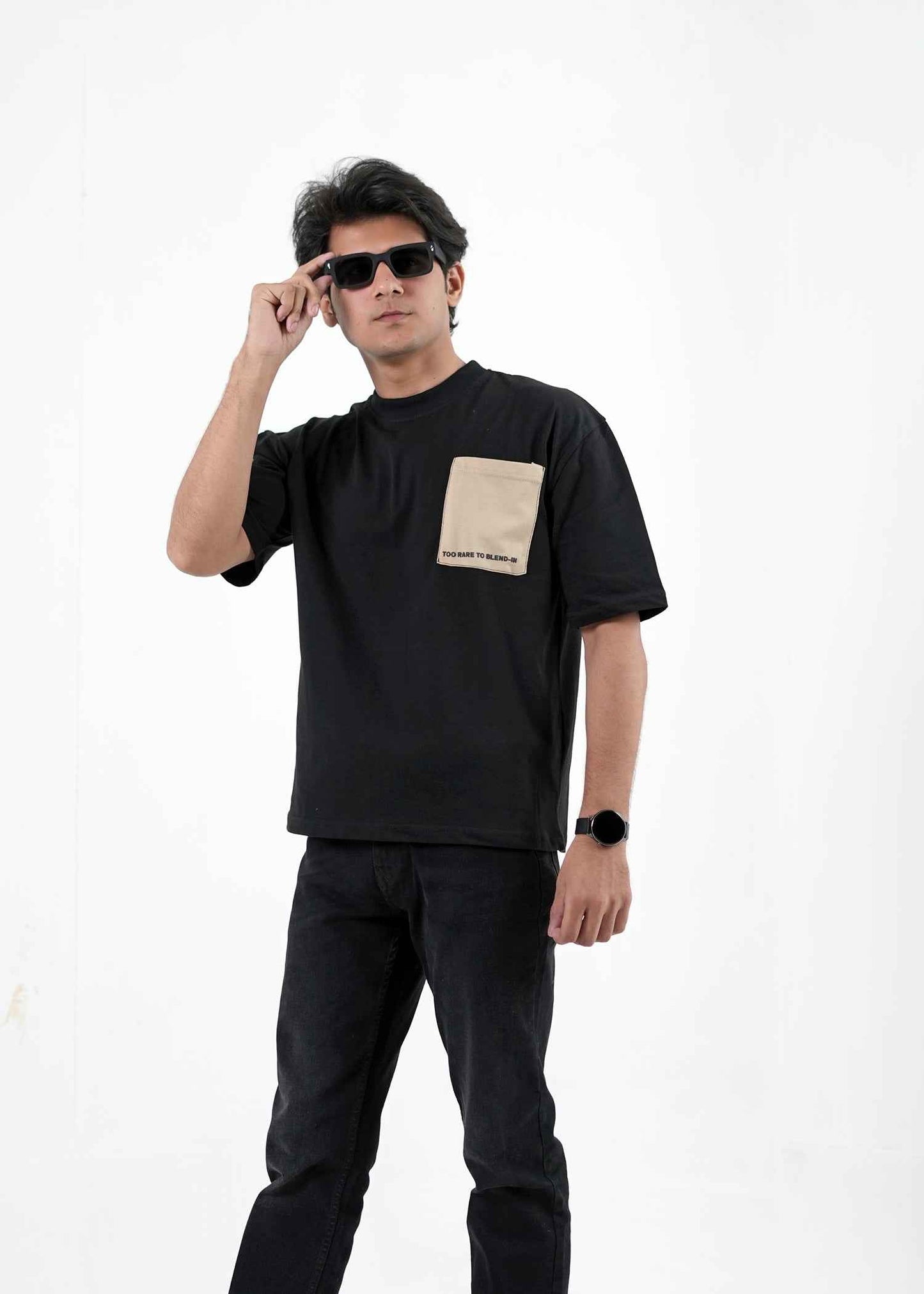 Black Tee (Beige Pocket)
