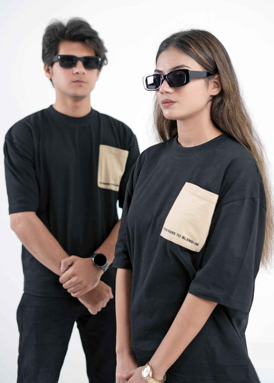 Black Tee (Beige Pocket)